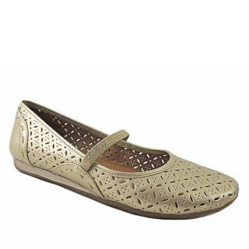 Nine West | Speed Zone Mary Jane Strappy Flats | Laser Cut | Gold | Women's 5.5
